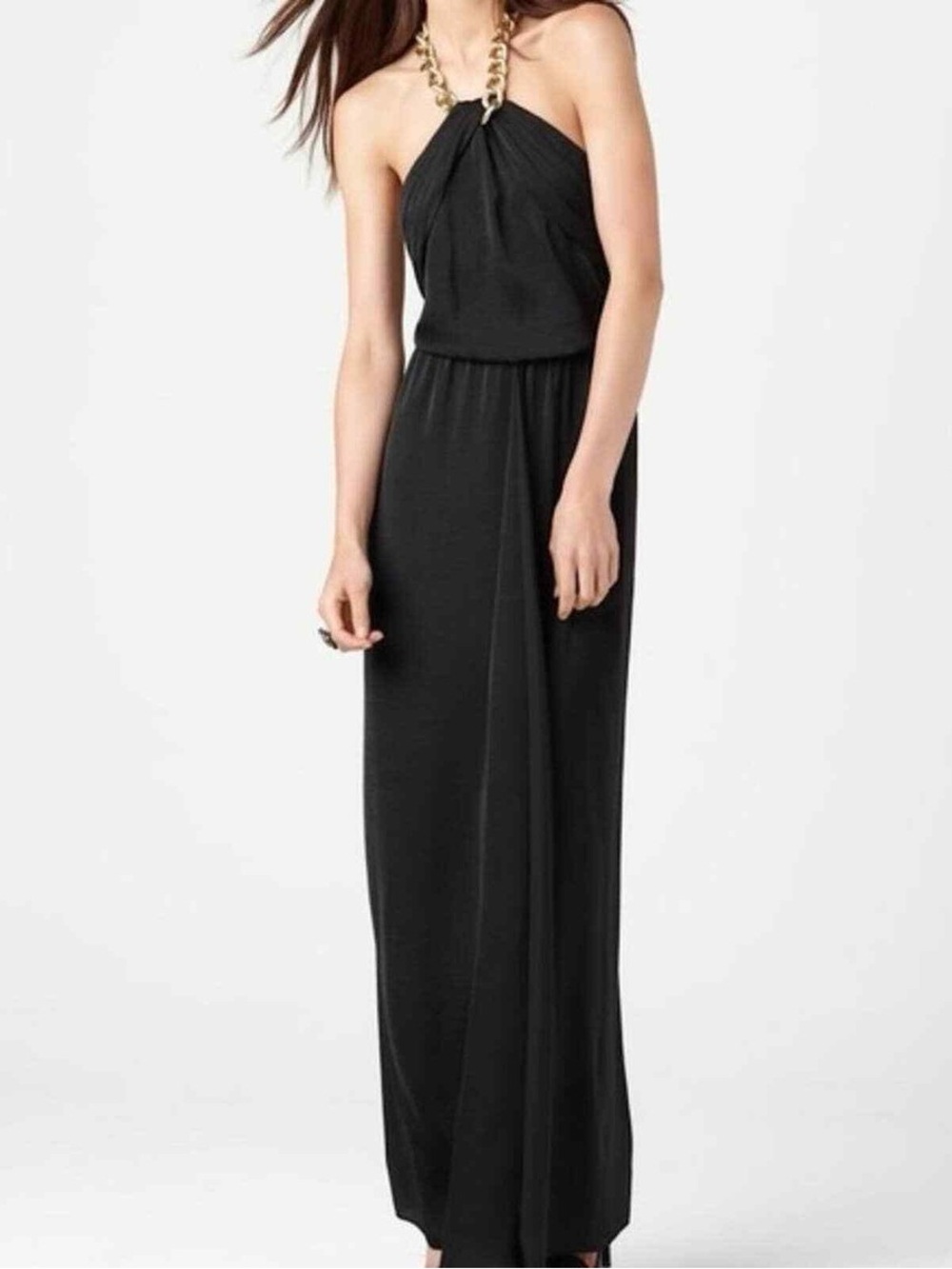 BCBGMaxAzria Black Strapless Maxi Dress with Chain Detail